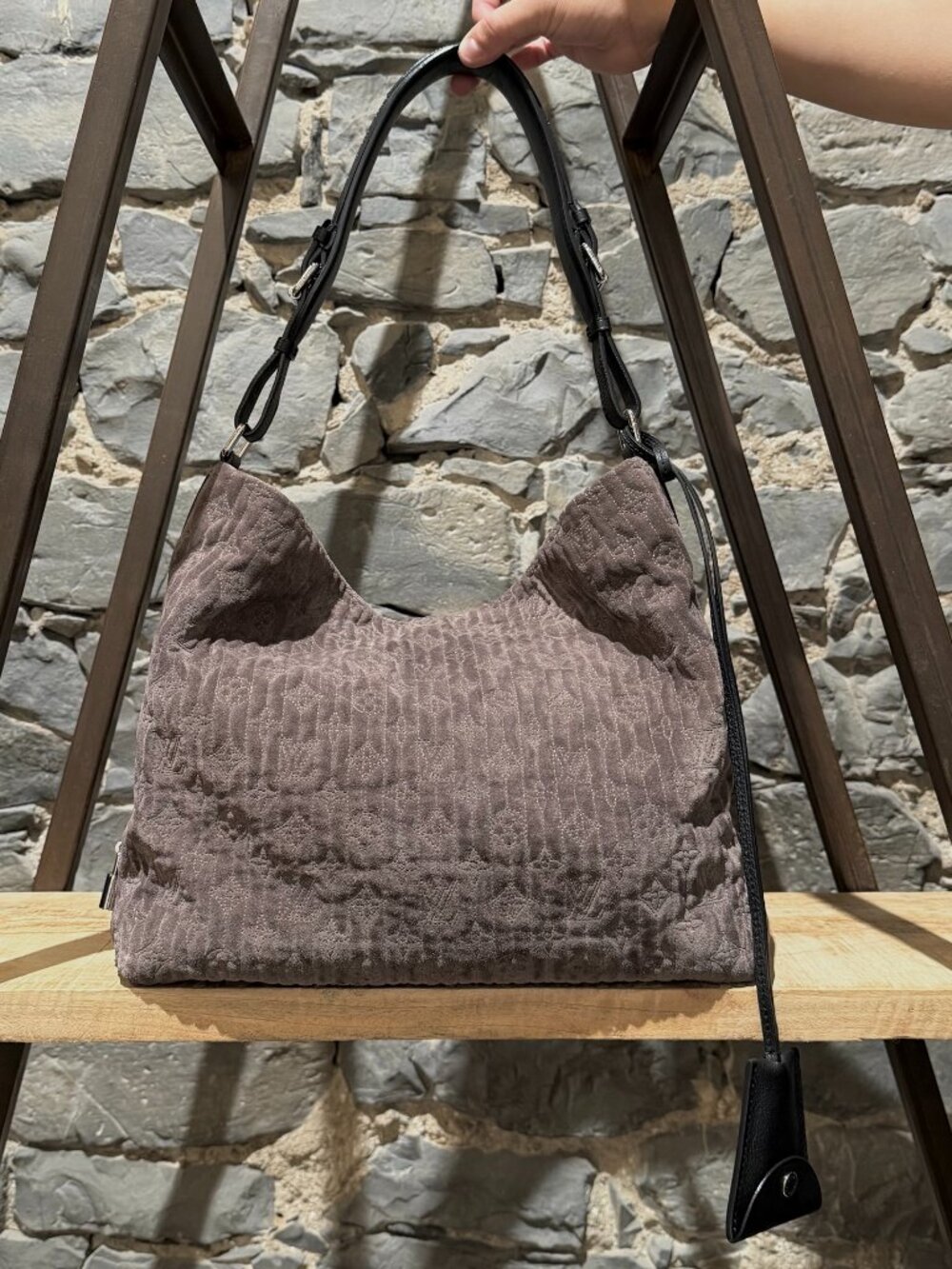 Louis Vuitton Grey Suede Monogram Antheia PM Hobo Bag
